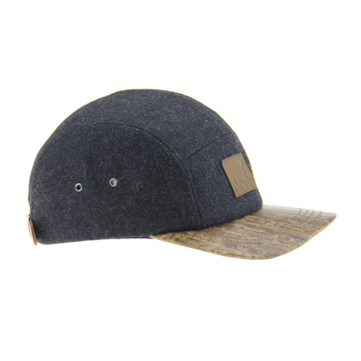Bambu PU Yün Kamp Beyzbol Kapak 5 Panel Snapback Şapka Deri Rezil Logo ile