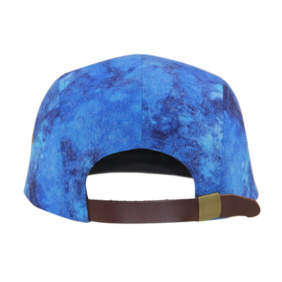 Özel 5 panel kamp şapkası tümüyle süblimasyon baskı ve dokuma yama logosu ile