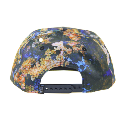 100% polyester 7 Panel Snapback Özel Kamp Şapkası Önünde Deri Yama Logo ile