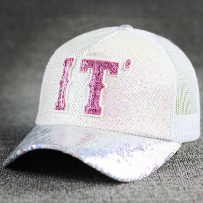Tüm Gün Konforu 5 Panel Mesh Kamyon Şapkası Sequin Kamyon Şapkası Düzenlenebilir
